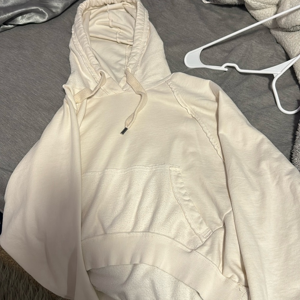 cream cropped sweatshirt with hood and pockets